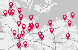 Kartenausschnitt mit unseren Seminarorten in im ganzen Norden